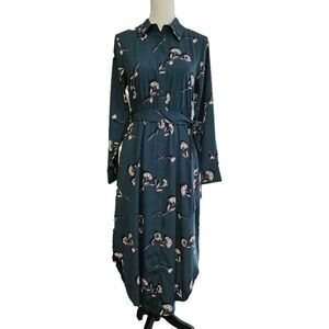 NWT‎ 41 Hawthorn Khloe Shirt Dress Forest Green Floral Belted Midi Size S